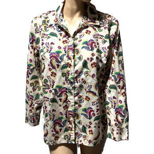 Talbots Women's Paisley Print Shirt Floral Flip Cuff  Button Up Size XL P Petite